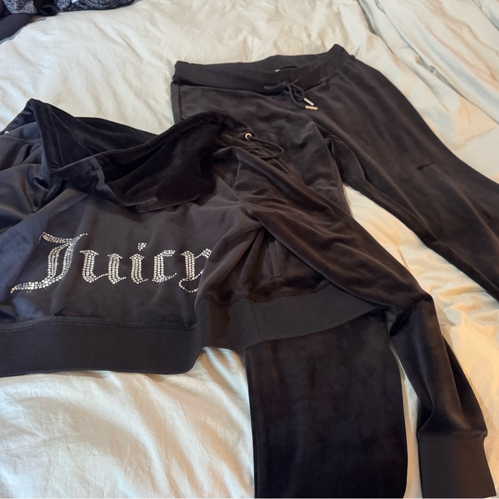 Juicy Couture Black Velour Track Pants & Hoodie Set